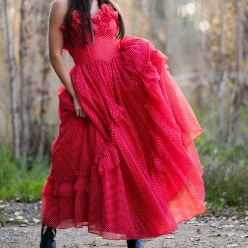 VTG Gunne Sax Jessica McClintock Red Polka Dot Ruffle Dress